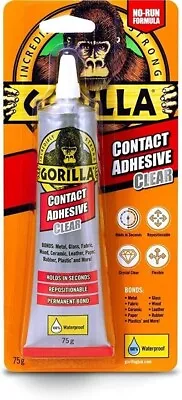 Gorilla Contact Adhesive Clear Glue Waterproof Bond Wood Glass Metal Fabric 75g • £6.99