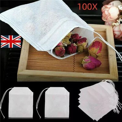 Reusable 100X 100% Cotton Muslin Filter Bags Spices Herbs Tea Soup Drawstring UK • £3.44