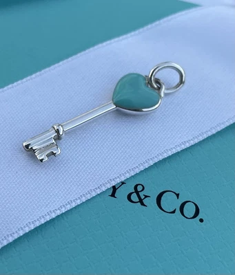 £154.78 • Buy Tiffany & Co Mini Blue Enamel Heart Key Charm Pendant Sterling Silver 4 Necklace