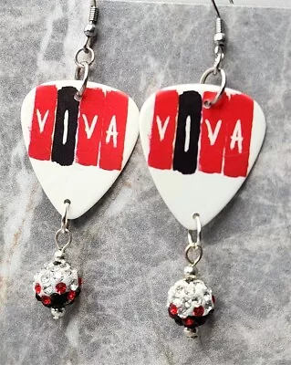 Coldplay Viva Guitar Pick Earrings With White Red And Black Pave Bead Dangles • $6