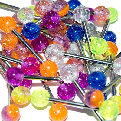 Wholesale Lot Of 20 Straight Barbells 14G Mixed Surgical Steel Glitter End Beads • $8.97
