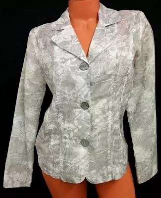 Chico's Gray Floral Print Sheer Lined Buttoned Long Sleeve Blazer Jacket 0  S • $15.99