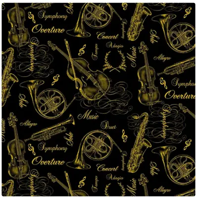 BTY TT MUSICAL INSTRUMENTS Metallic Gold Print 100% Cotton Quilt Fabric By YARD • $10.29