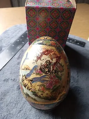$15 • Buy Vintage Satsuma Moriage Egg Handpainted Peacock, Butterfly,& Roses Gold Details