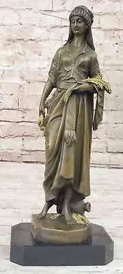 Beautiful French Reproduction Gilded Bronze Maiden W/t Wheat Signed Eutrope Bour • $249.50