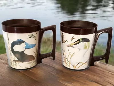 2 Vtg Flambeau Duck Mugs Thermal Coffee Cups Eider Ruddy Waterfowl Outdoors 1980 • $24.95