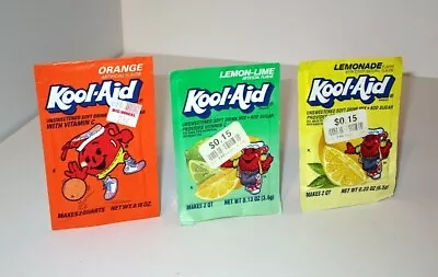 Vintage 1990s Kool Aid Orange Lemon Lime Lemonade Soft Drink Mix Packet LOT Of 3 • $12.50