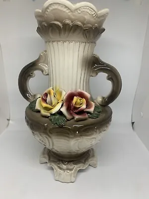 Vintage Capodimonte Vase With Handles & Roses Flowers 31cm Made In Italy • $292.44