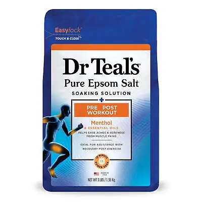 Dr Teal's Pure Epsom Salt Soak Menthol & Essensial Oils Pre & Post Workout 3 Lbs • £22.84