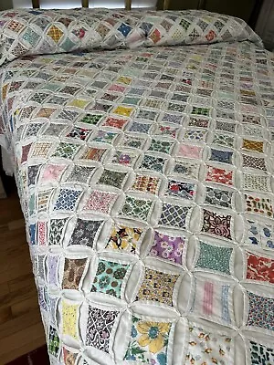 Vintage CATHEDRAL WINDOW Quilt*AS IS* 80  X 96  • $99.99