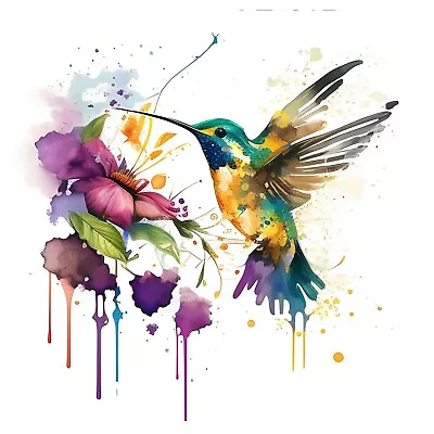 Magical Colorful Watercolor Hummingbird #8 - 8x8 Craft Cotton Fabric Block • $12.95