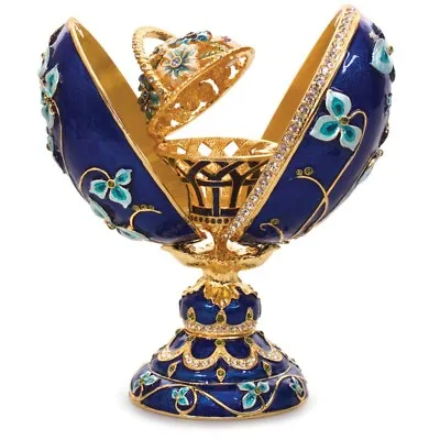 Basket Of Flowers Blue Faberge Egg Replica Jewelry Box Easter Egg яйцо Фаберже 6 • $152.15