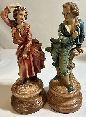 Vtg Italian BORGHESE Chalkware Renaissance Couple Figurines-12.75 Tall. EUC • $145