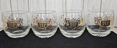4 Vtg VIP Roly Poly Cocktail Glass Royal Crest Black Gold Barware Mancave 8oz • $29.75