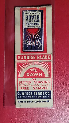 1920's  Sunrise Blade Co.  Safety First  Matchbook Matchcover • $24