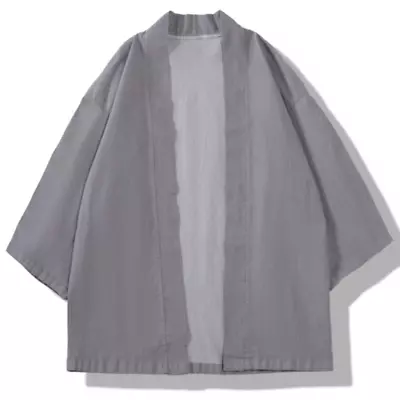 Japanese Men Kimono Tops Coat Jacket Cardigan Yukata Casual Plain Retro Loose • £20.89