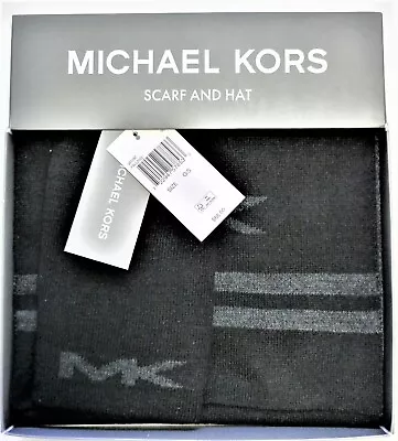 NWT Michael Kors MK LOGO Scarf And Hat Set BLACK  One Size • $24.95