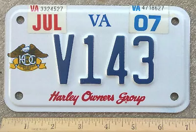 $45.95 • Buy 2007 VA Virginia Motorcycle Plate #V143 - HOG - Harley Owners Group - Near Mint