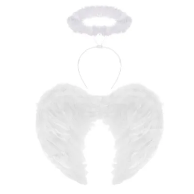 £8.99 • Buy Adult Angel Fairy Large Feather Wings Halo Halloween Christmas Fancy Dress Party