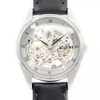 EPOS 3305S1 Open Heart Skeleton SS Steel Genuine Belt Watch Men Hand Winding • $498