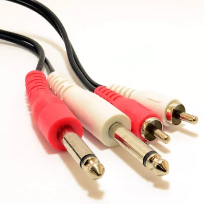 £3.02 • Buy 2m Twin 6.35mm 1/4 Inch MONO Jack Plugs To RCA Phono Plugs OFC Audio Cable [0073