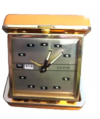 Vintage Sloan Travel Alarm Clock - Fold Up Style In Brown Leather Case - Japan • $35