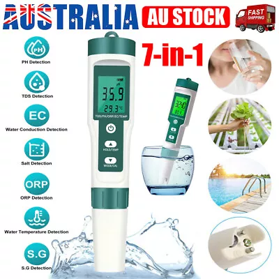 7 In 1 Digital PH Meter TDS Meter Digital Tester Pen Pool Water Quality Monitor • $32.85