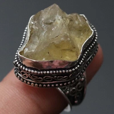$3.99 • Buy U4762 Citrine Rough Gemstone Silver Plated Vintage Style Ring US 8 Jewelry
