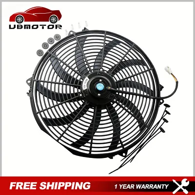 $36.95 • Buy 1X Universal 16‘’ 12V Slim Fan Push Pull Electric Radiator Cooling W/ Mount Kit