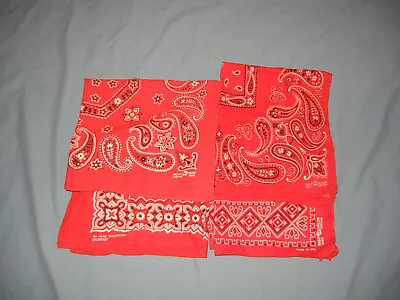 LOT Of 4 VTG Bandanas Red Made USA Paisley Cowboy Handkerchiefs  • $19.99