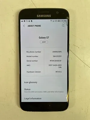 P1.j) Samsung Galaxy S7 SM-G930V 5.1  Black 32GB Factory Reset PARTS • $26.25