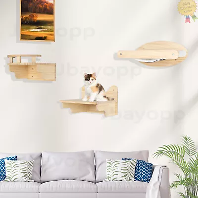 Modern Wall-mounted Cat Climbing Frame Solid Wood Jumping Platform Pet Furniture • $48.78