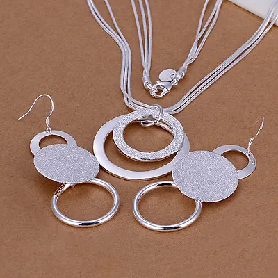 Fashion 925Sterling Silver Women's Men's Necklace Bracelet Earrings Ring Set • $11.24