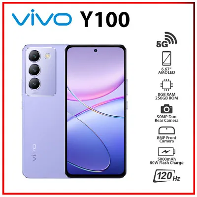(Unlocked) VIVO Y100 5G 8GB+256GB PURPLE Dual SIM Octa Core Android Cell Phone • $364