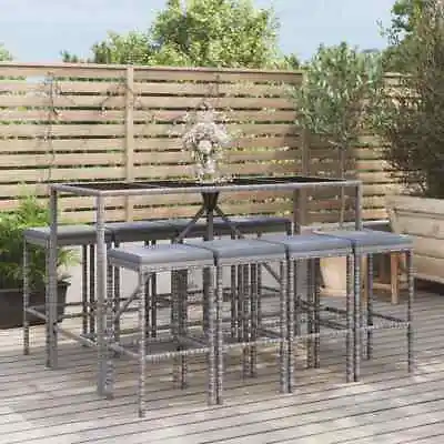 $508.99 • Buy Outdoor Bar Set 9 Piece Outdoor Furniture Table Stool Grey Poly Rattan VidaXL