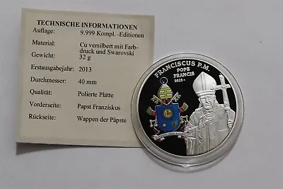 🧭 🇻🇦 VATICAN POPE FRANCIS 2013 SWAROVSKI MEDAL 40mm WITH COA B56 #74 BX66 • $36.68