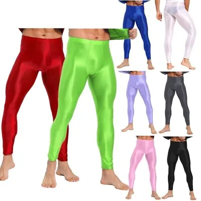 UK Mens Sexy Compression Sport Long Pants Running Glossy Trousers Yoga Underwear • £5.51