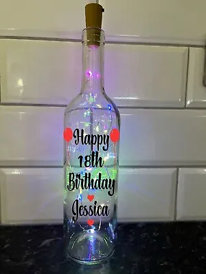 Personalised Birthday Gift Present Light Up Wine Bottle LED Friend Mum  016 • £12.95