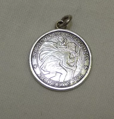 Antique Sterling Silver Saint Christopher Protect Us Religious Medal Pendant Vtg • $58