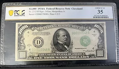 1934 $1000 Federal Reserve Note Cleveland PCGS CHOICE VF 35 • $4400