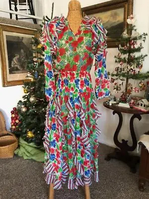 Diane Freis Original 70's Vintage Georgette Floral Maxi Dress FESTIVE COLORS S-M • $69.99