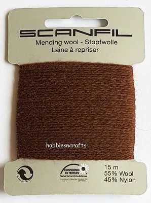 BROWN Scanfil Thread For Darning & Mending 55% Wool 45% Nylon 15 Metres • £2.05