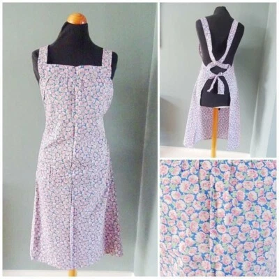 £18 • Buy Vintage 1950s Apron Pinny Printed Pink Floral Full Length Ladies 50s Housewife