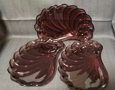 3 Vtg Moroccan Shell Scalloped Amethyst Purple Swirl Luncheon Glass Plates • $30