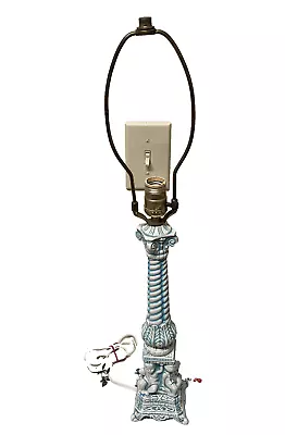 $88 • Buy VTG Cherub Design By . B.M Eagle Lamp Cast Iron ENAMEL VICTORIAN Blue White Lamp
