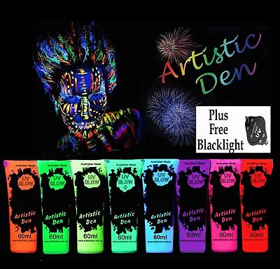 8 X UV Glow Neon Face Body Paint 15ml To 1L Fluoro Party Glow Set + FREE UV LIGH • $359.95