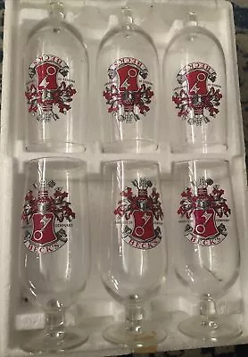 Vintage Advertising Footed Stemmed German Beer Glasses Beck's Germany Setof 6 • $24.64