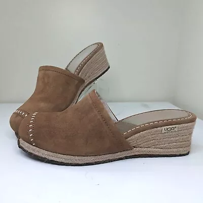 UGG Suede Espadrilles Women's Size 10 Palma Brown Mule Clog Slip On Wedge  • $39.75