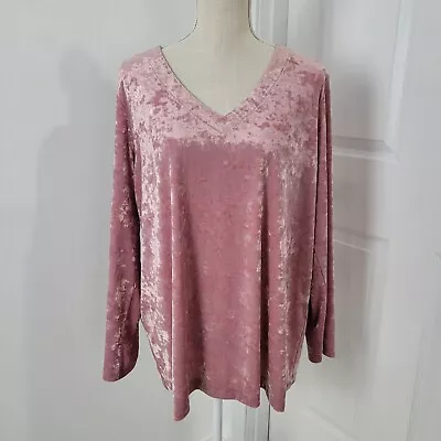 J Jill Top Womens Large Pink Crushed Velvet Velour Stretch Boho Beach Valentines • $23.97