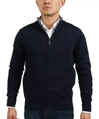 Real Cashmere Dark Blue Half Zip Fine Cashmere Blend Mens Sweater • $29.99